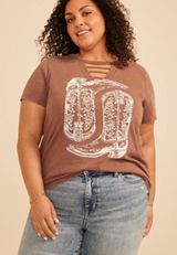 Plus Size Western Rhinestone Boot Classic Fit Graphic Tee, C3917, small