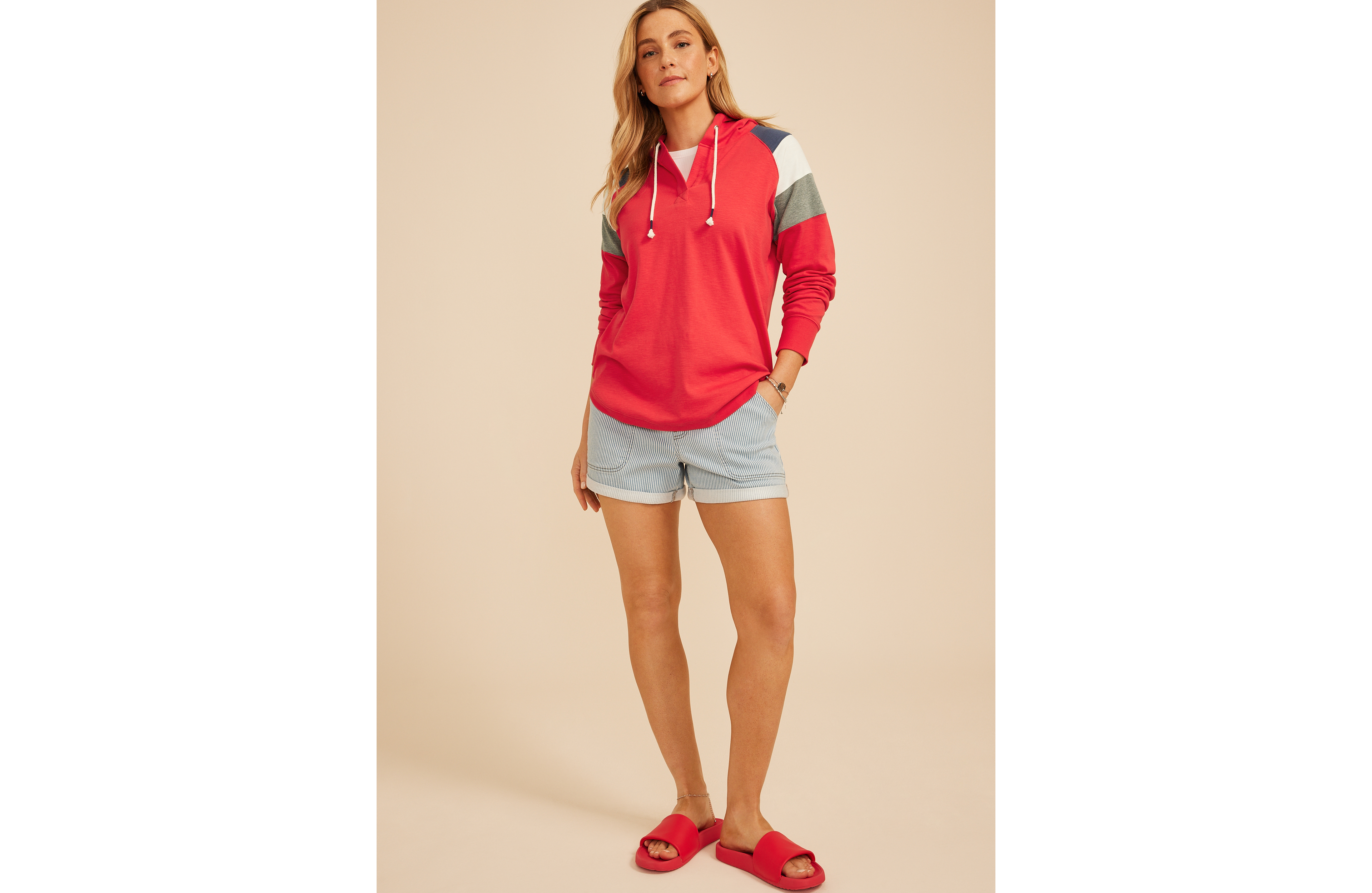 Colorblock Split Neck Hoodie