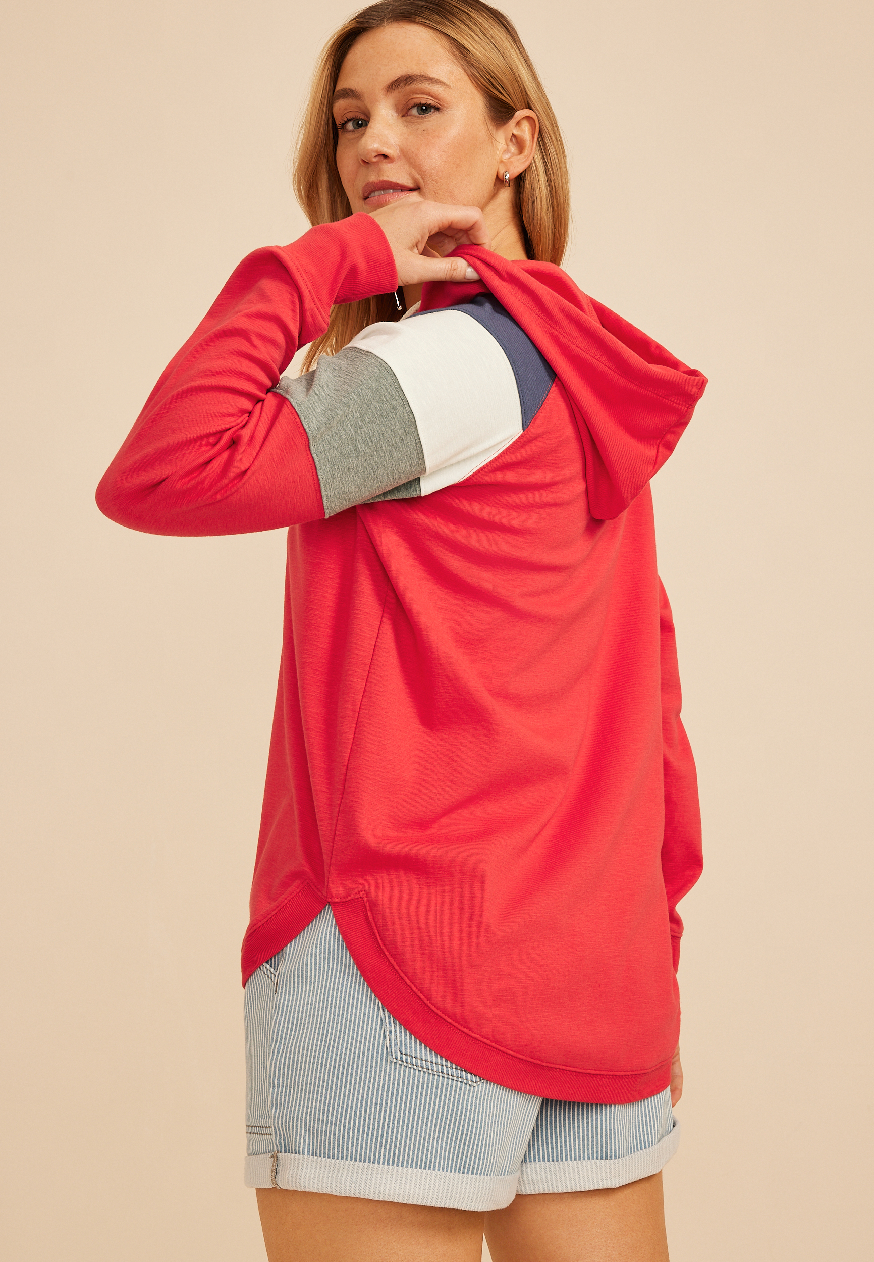 Colorblock Split Neck Hoodie, C9450, large