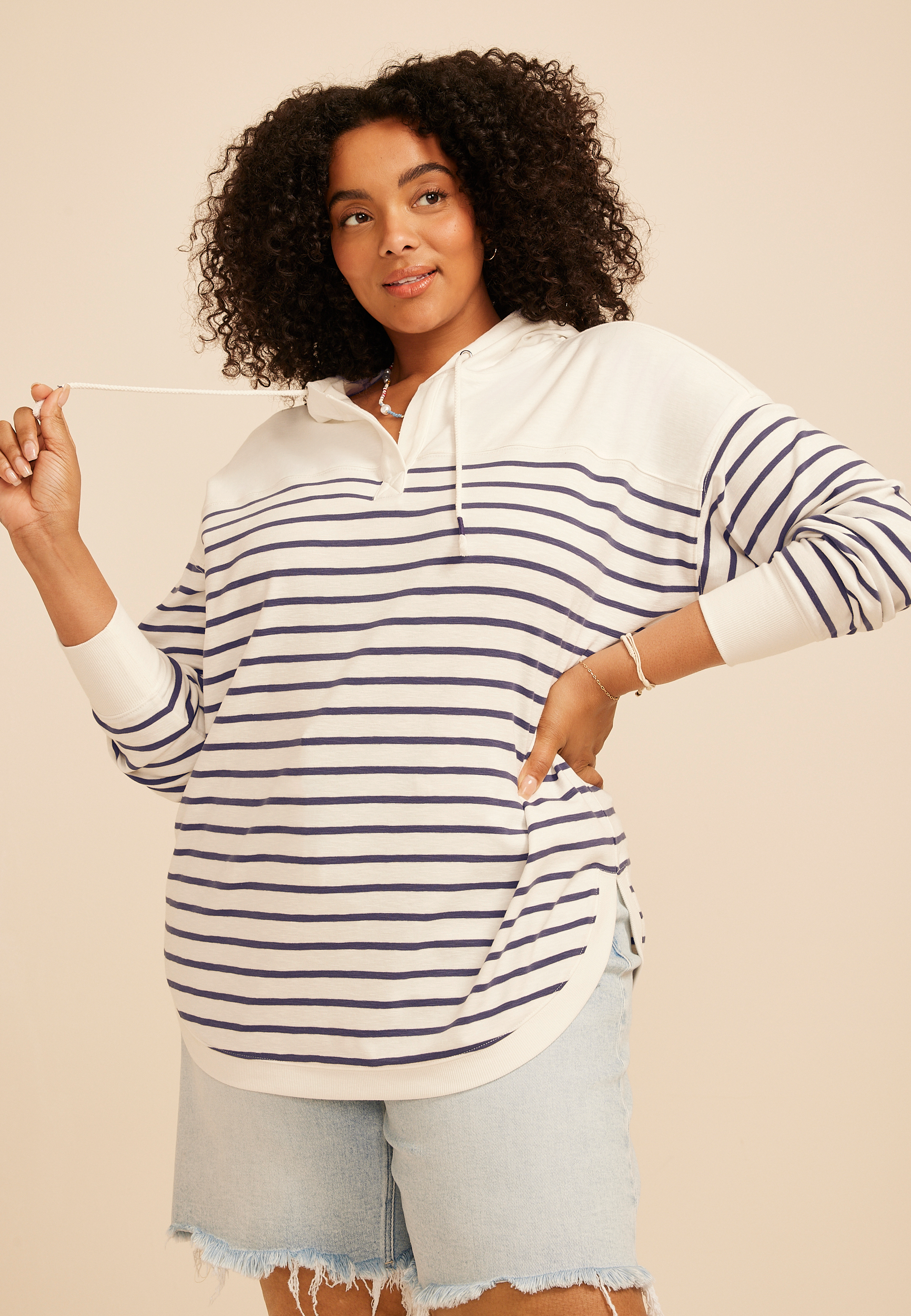 Plus Size Striped Pullover Hoodie