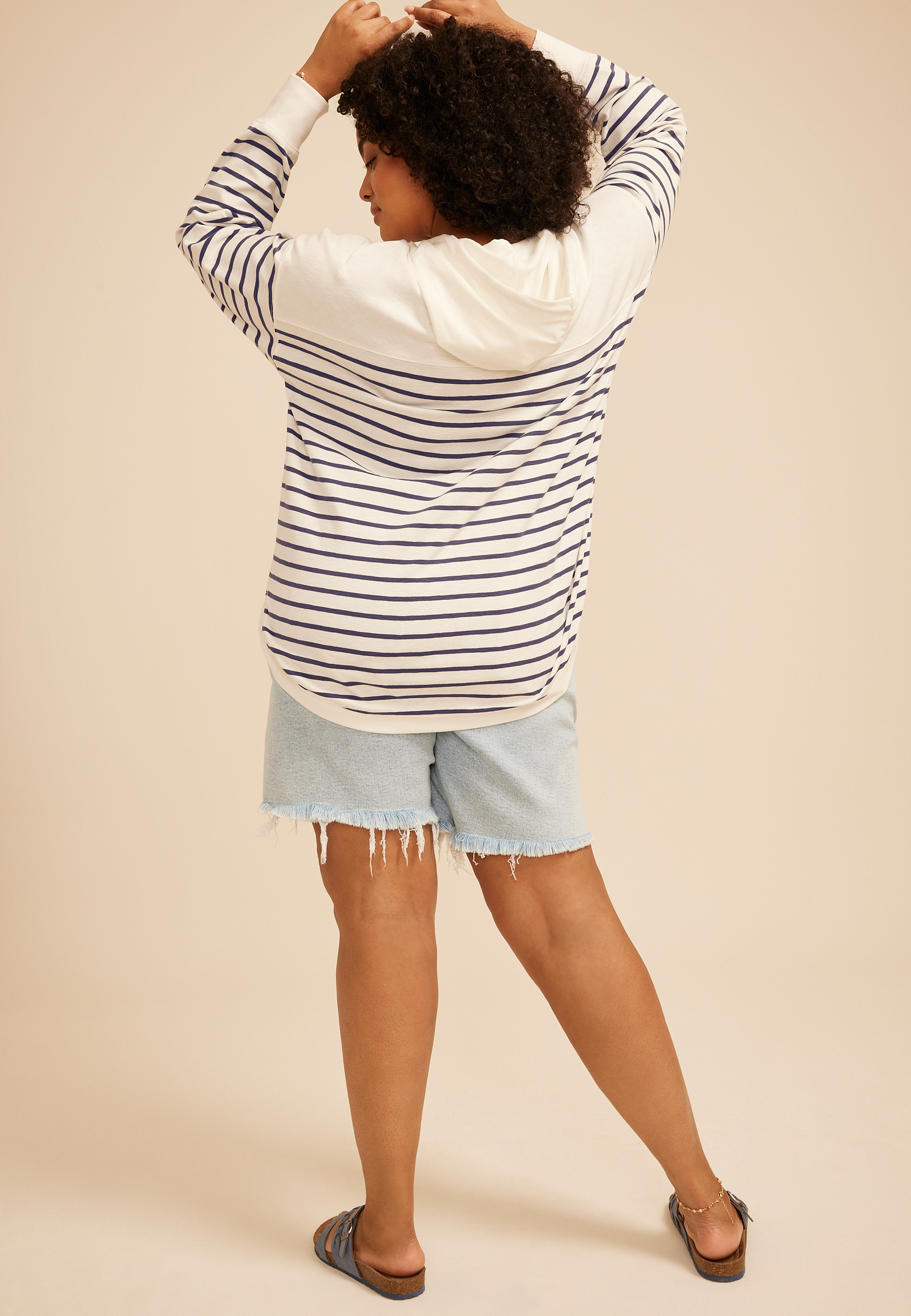 Plus Size Striped Pullover Hoodie, C1939, large