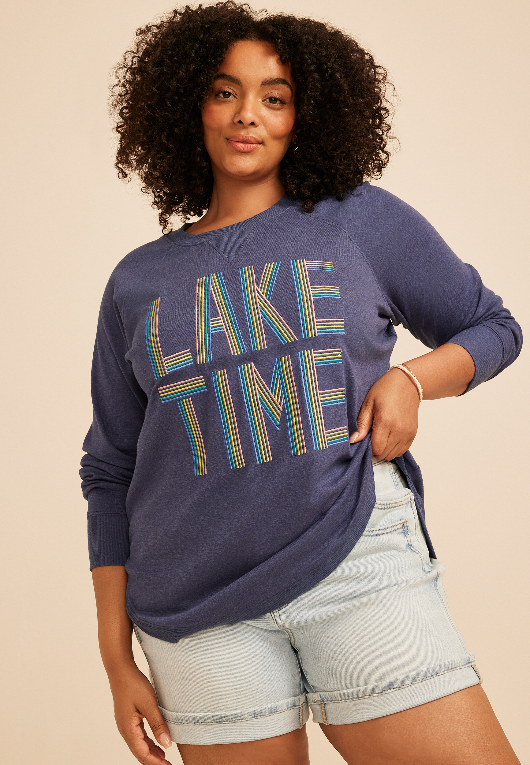 Plus Size Lake Time Crew Neck Sweatshirt