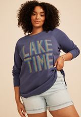 Plus Size Lake Time Crew Neck Sweatshirt, C4229, small