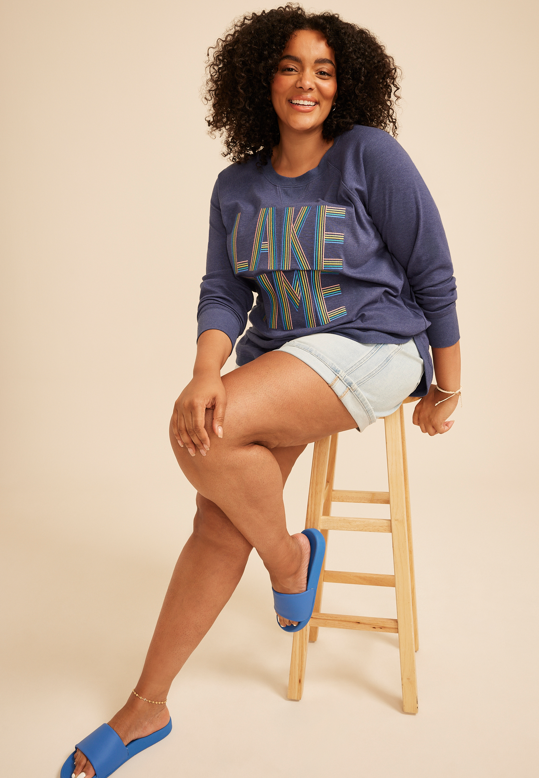 Plus Size Lake Time Crew Neck Sweatshirt, C4229, large