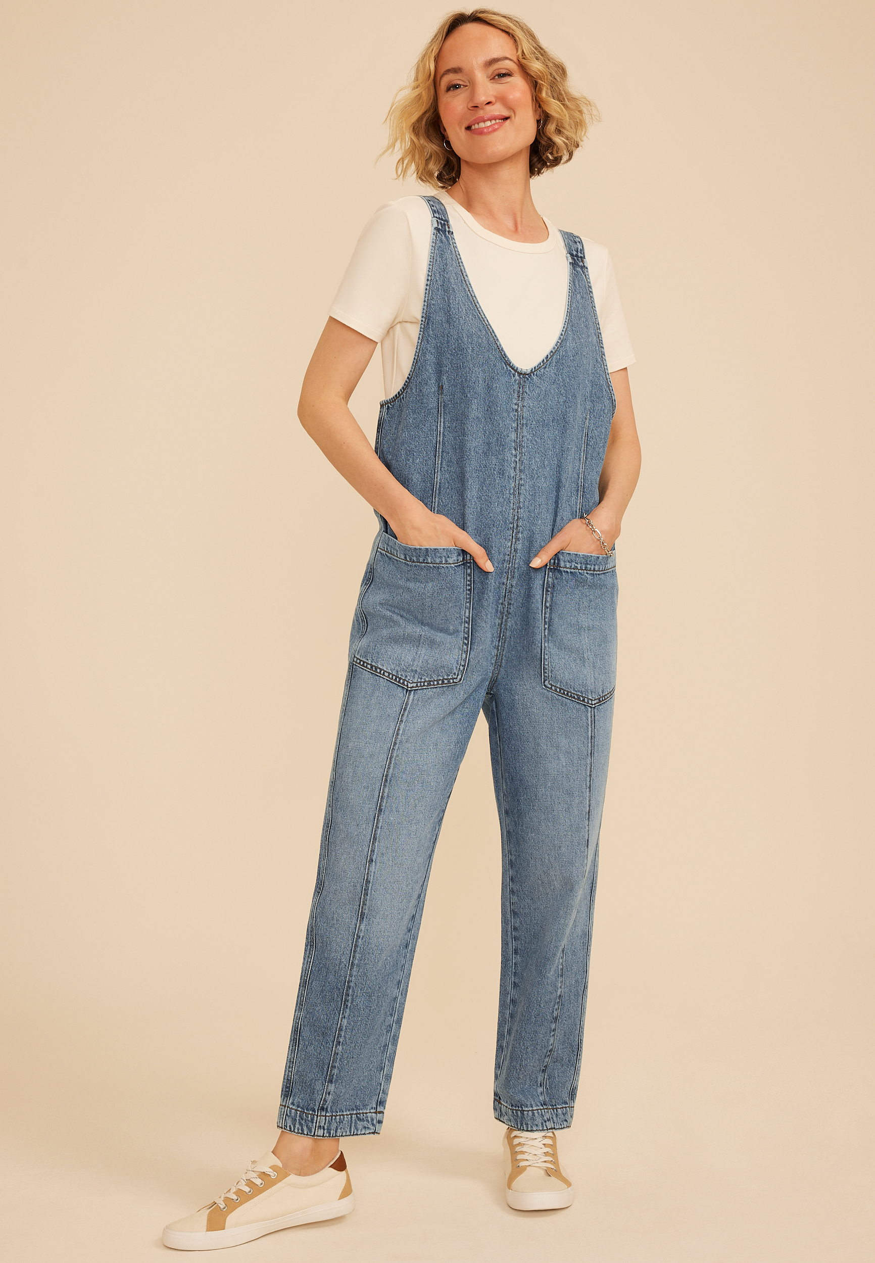  V Neck Denim Overalls