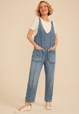 V Neck Denim Overalls, C3337, small