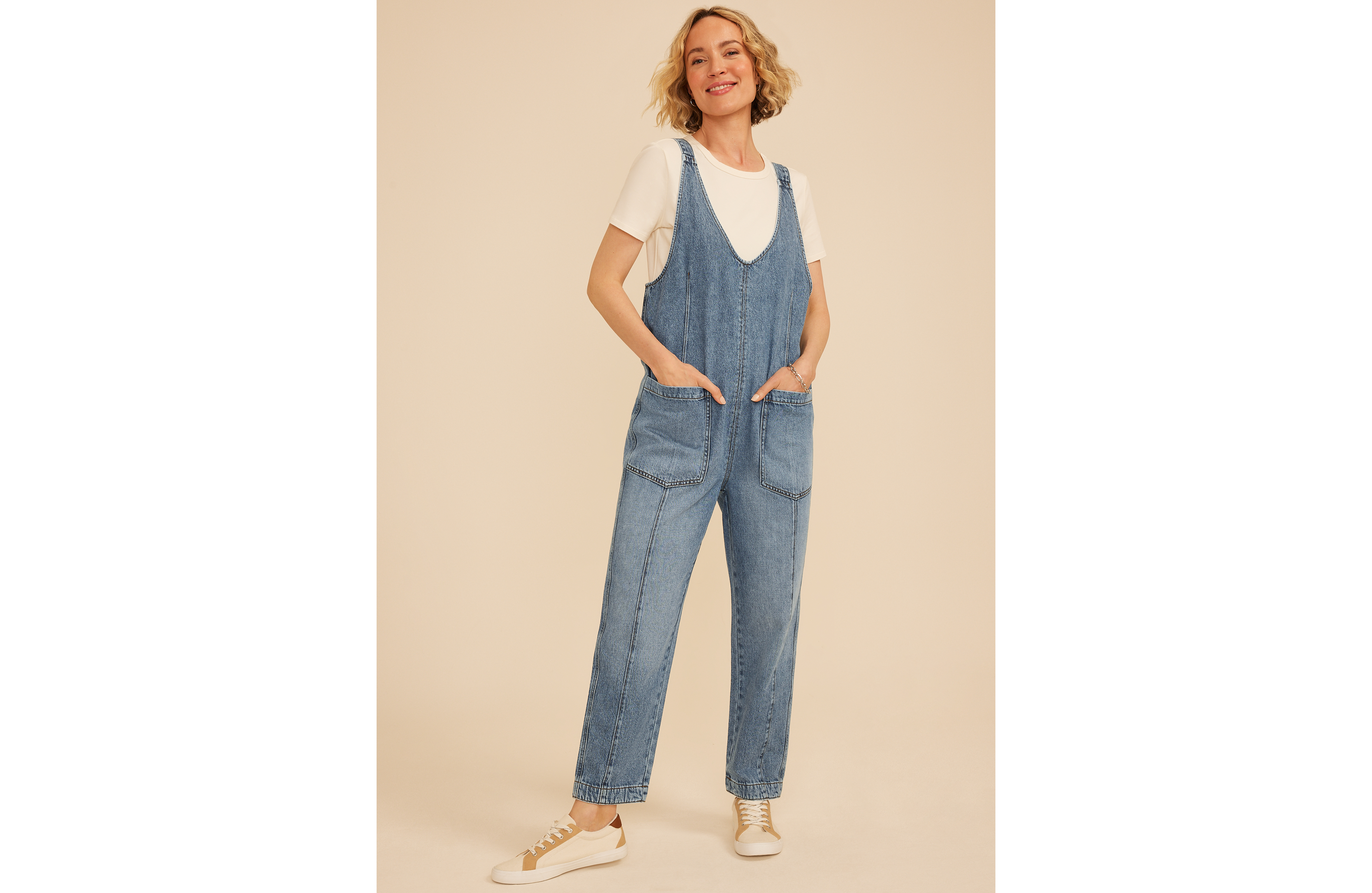 V Neck Denim Overalls