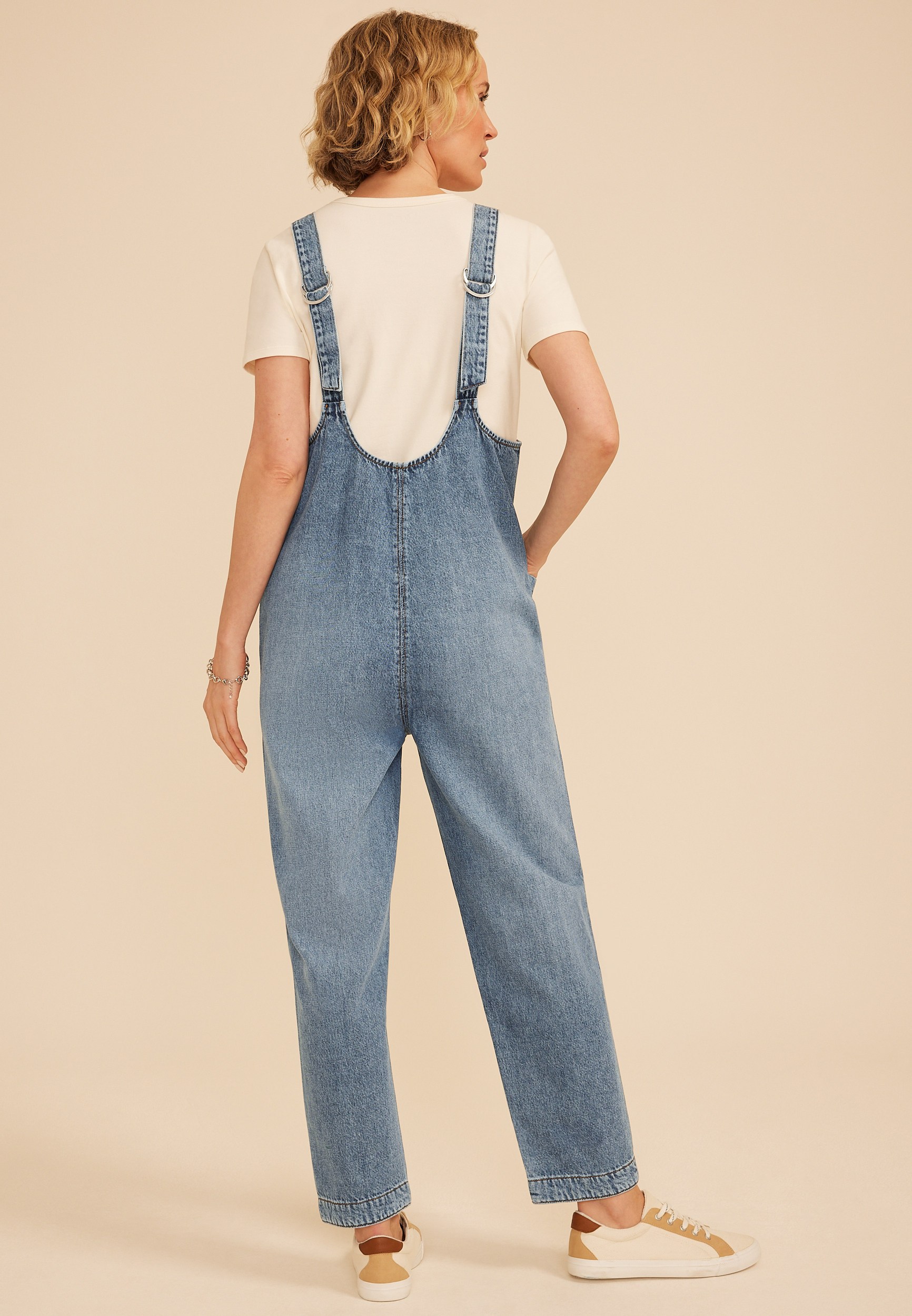 V Neck Denim Overalls, C3337, large