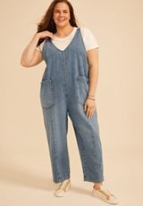 Plus Size V Neck Denim Overalls, C3337, small