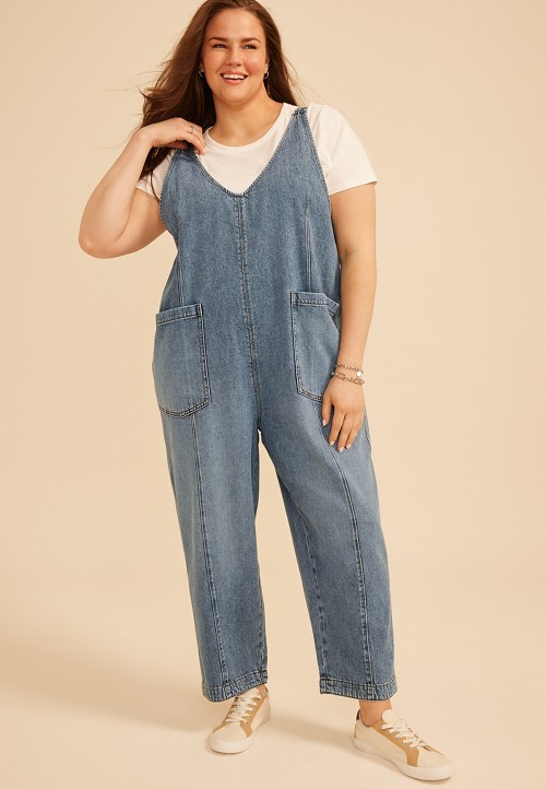 Plus Size V Neck Denim Overalls | maurices