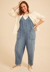 Plus Size V Neck Denim Overalls, C3337, small