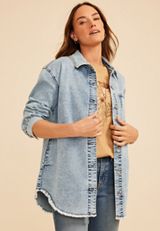 Acid Wash Fray Hem Denim Shacket, C1877, small