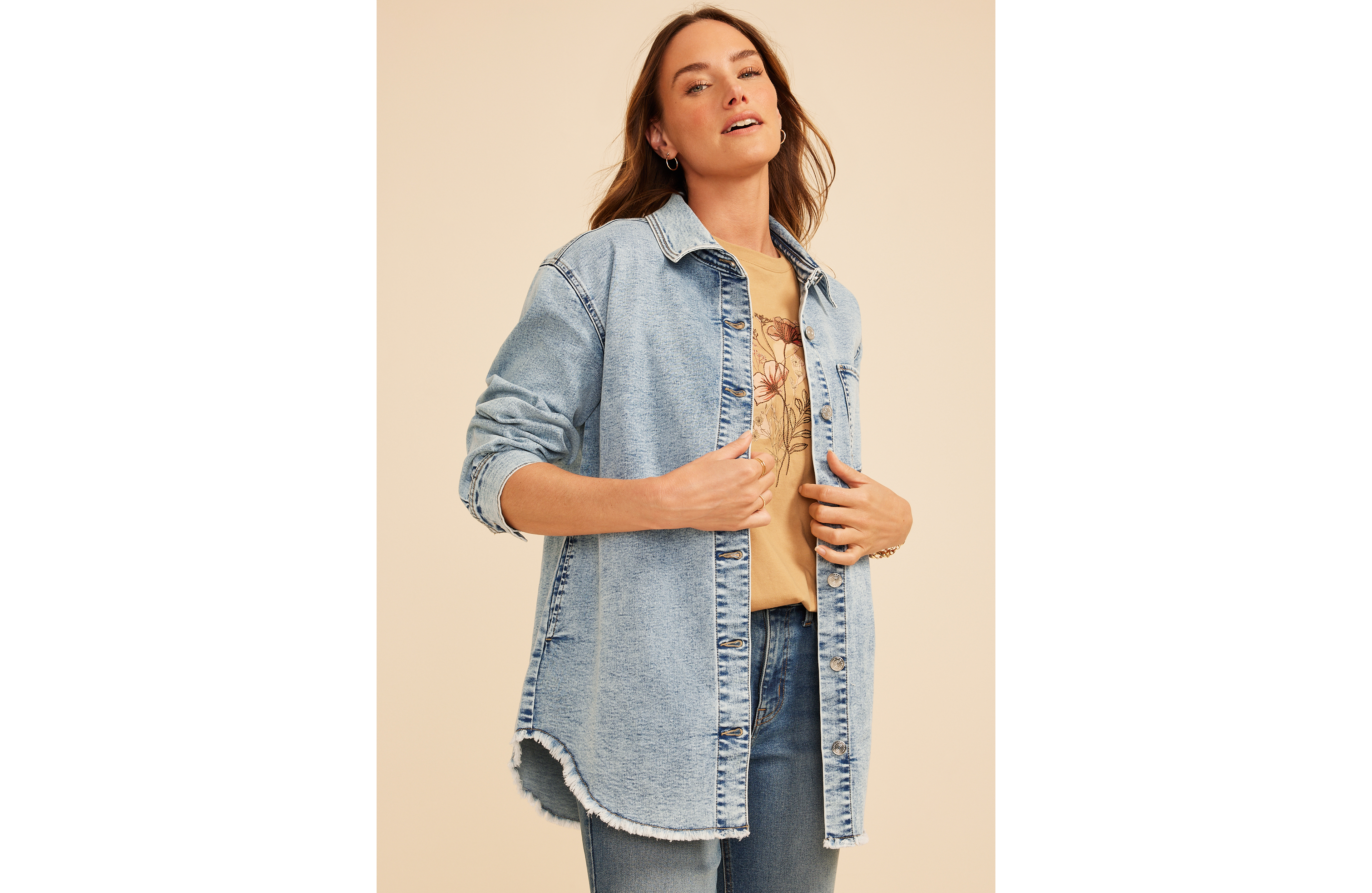 Acid Wash Fray Hem Denim Shacket