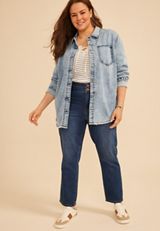 Plus Size Acid Wash Fray Hem Denim Shacket, C1877, small