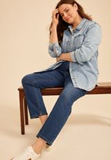 Plus Size Acid Wash Fray Hem Denim Shacket, C1877, small