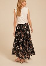 Mesh Printed Tiered Midi Skirt, C1756, small