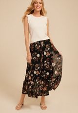 Mesh Printed Tiered Midi Skirt, C1756, small