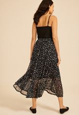Mesh Printed Tiered Midi Skirt, C1772, small