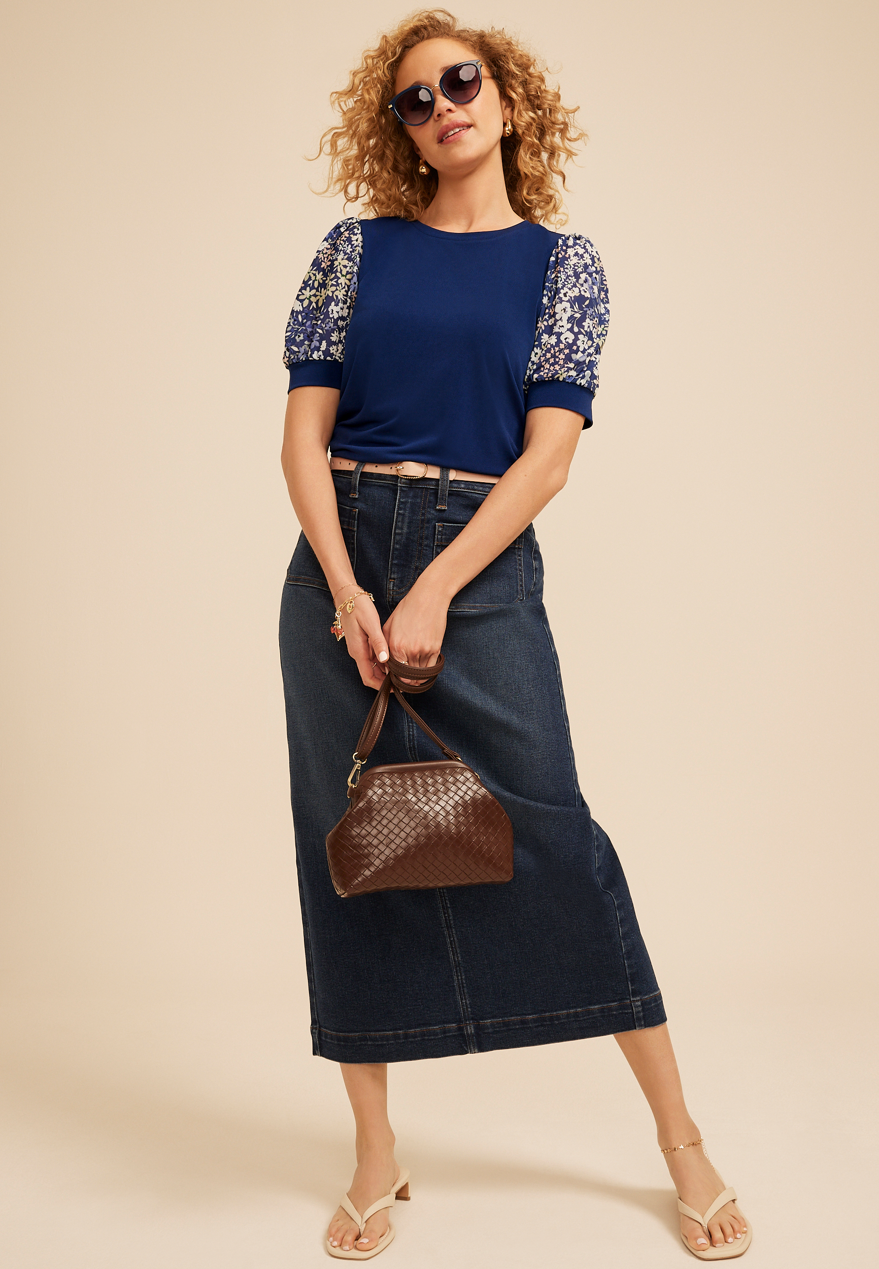 Mesh Floral Puff Short Sleeve Top