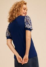 Mesh Floral Puff Short Sleeve Top, C3942, small