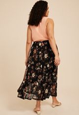 Plus Size Printed Mesh Tiered Midi Skirt, C1756, small