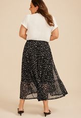 Plus Size Printed Mesh Tiered Midi Skirt, C1772, small