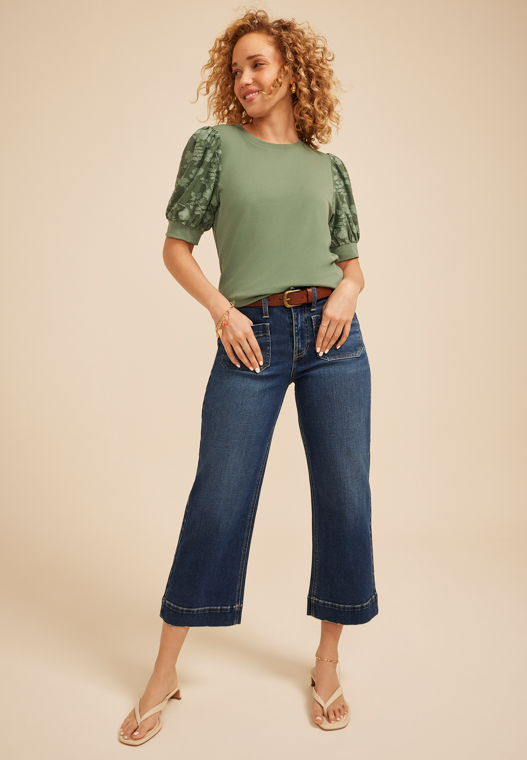 Jacquard Puff Short Sleeve Top