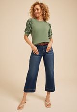 Jacquard Puff Short Sleeve Top, C7379, small