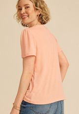 Ribbed Split Neck Short Sleeve Tee, C9682, small