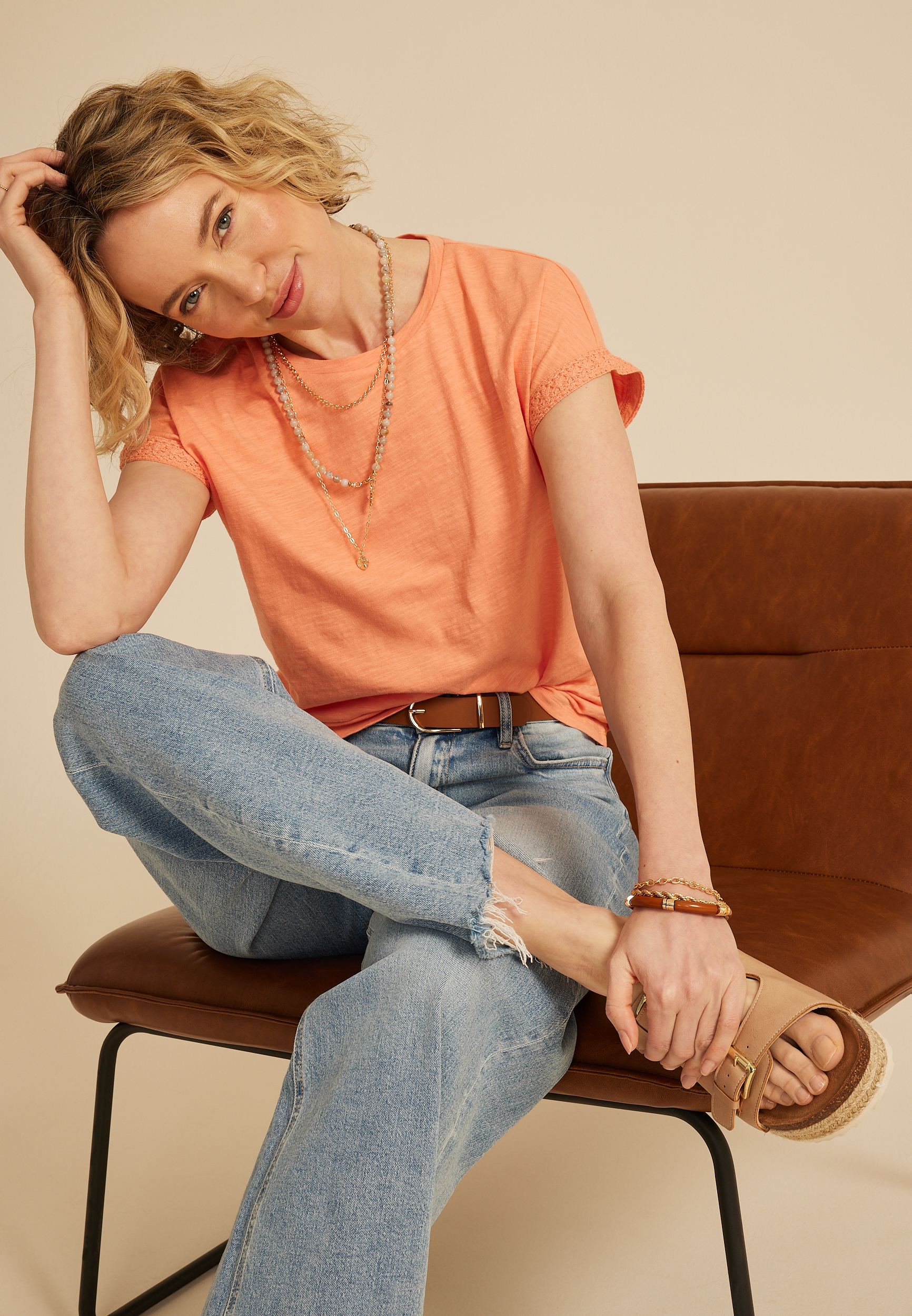 Crochet Trim Sleeve Tee