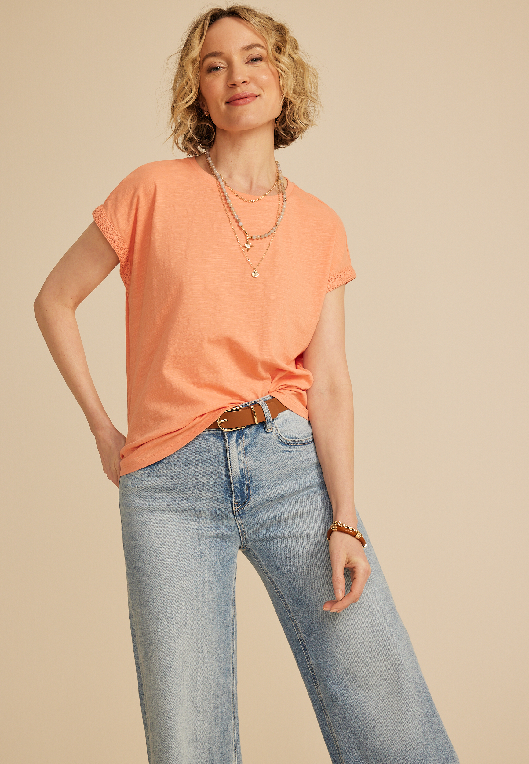 Crochet Trim Sleeve Tee