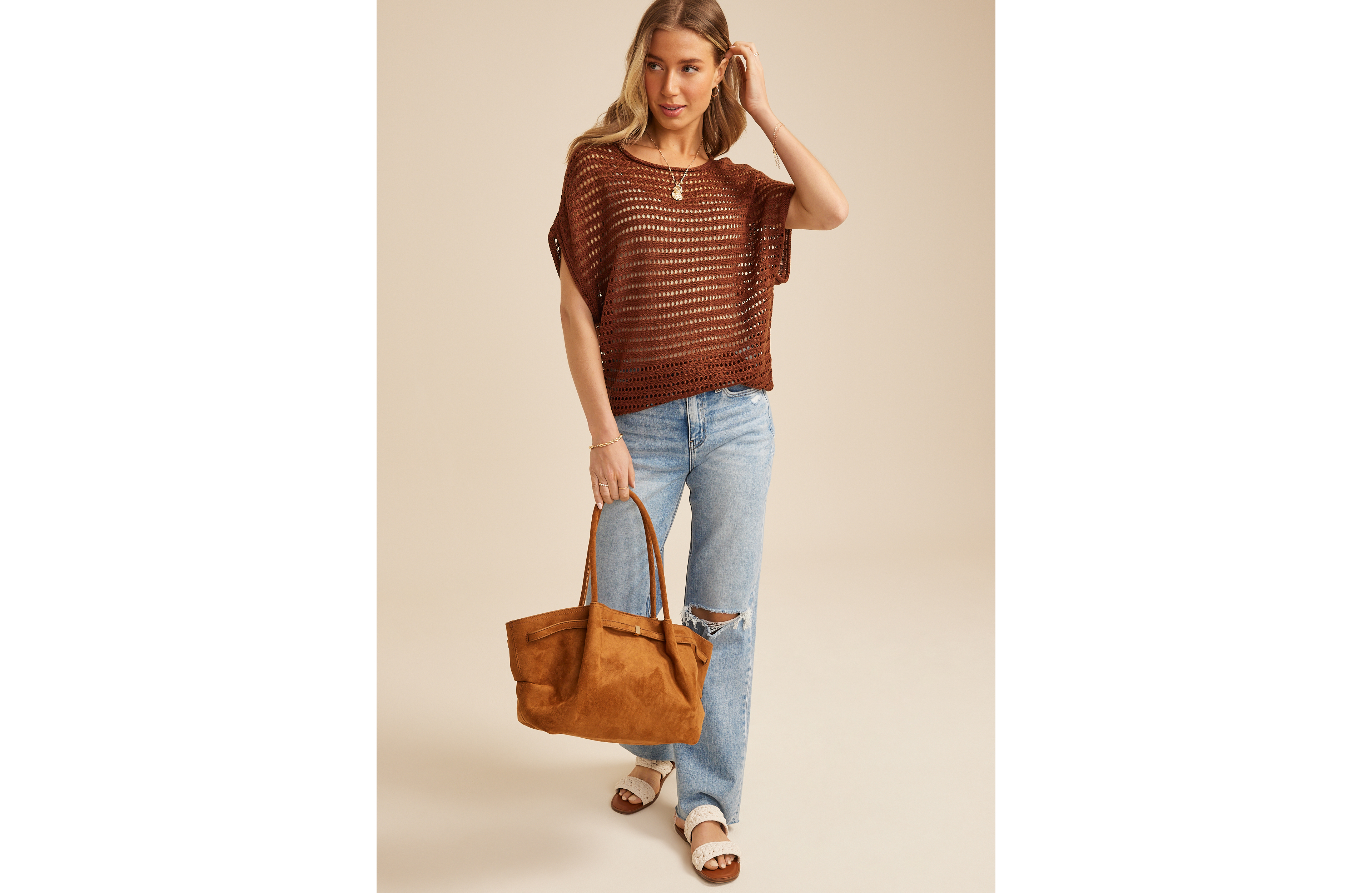 Open Stitch Dolman Sleeve Sweater