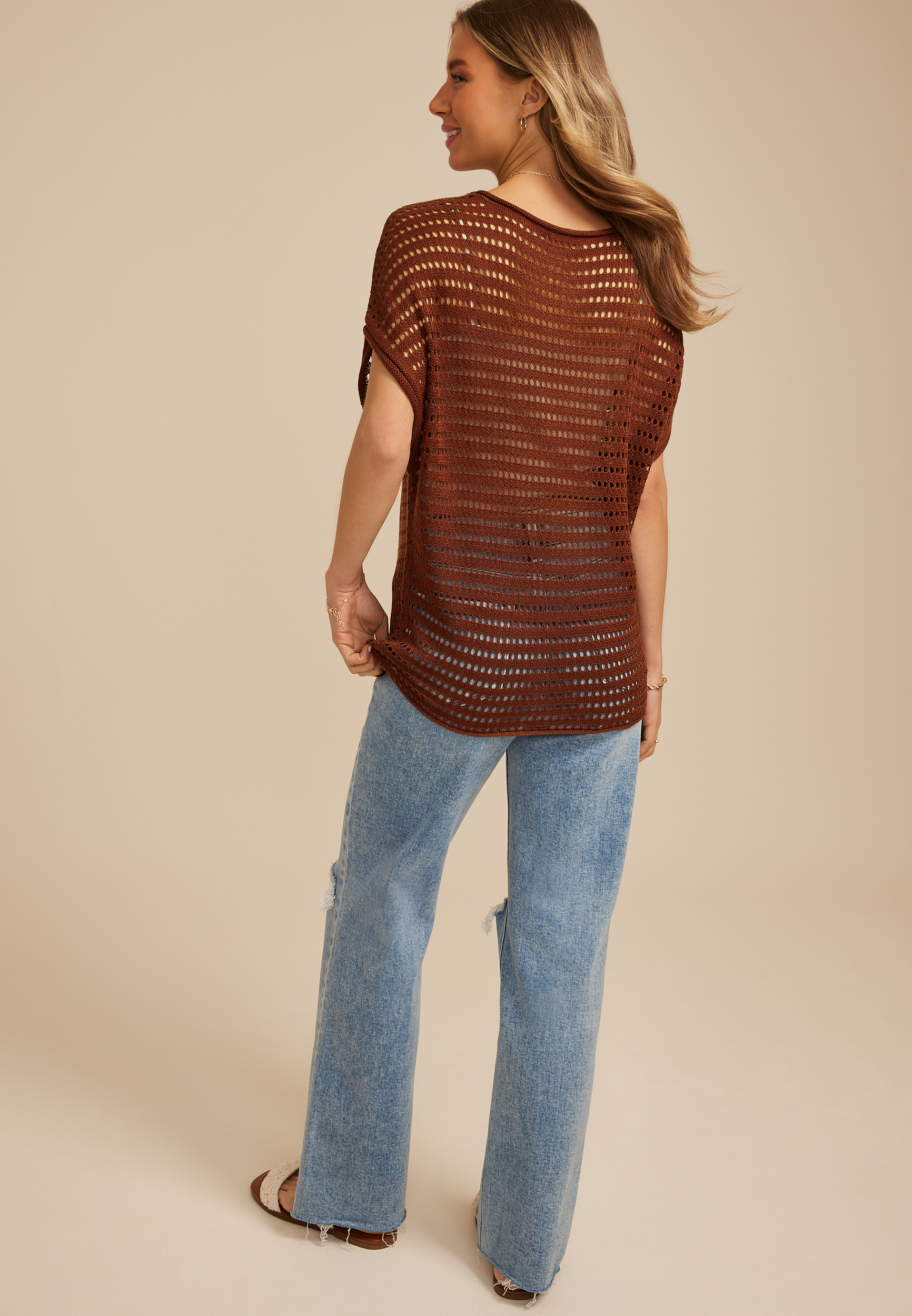 Open Stitch Dolman Sleeve Sweater, C3917, large
