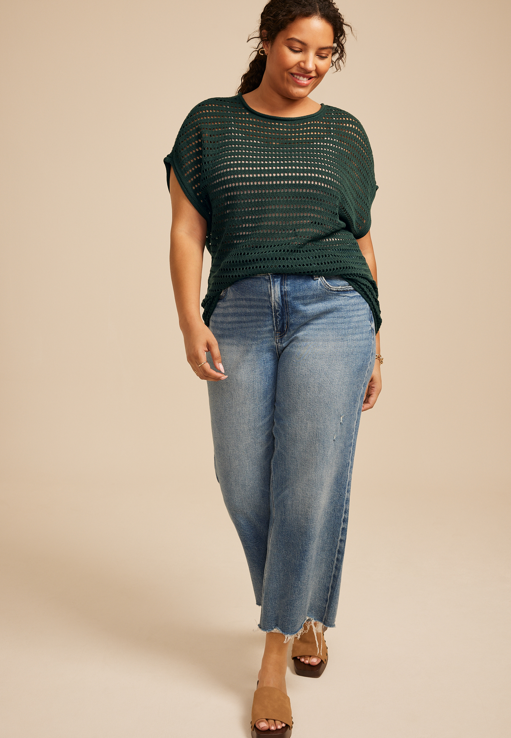 Plus Size Open Stitch Dolman Sleeve Sweater