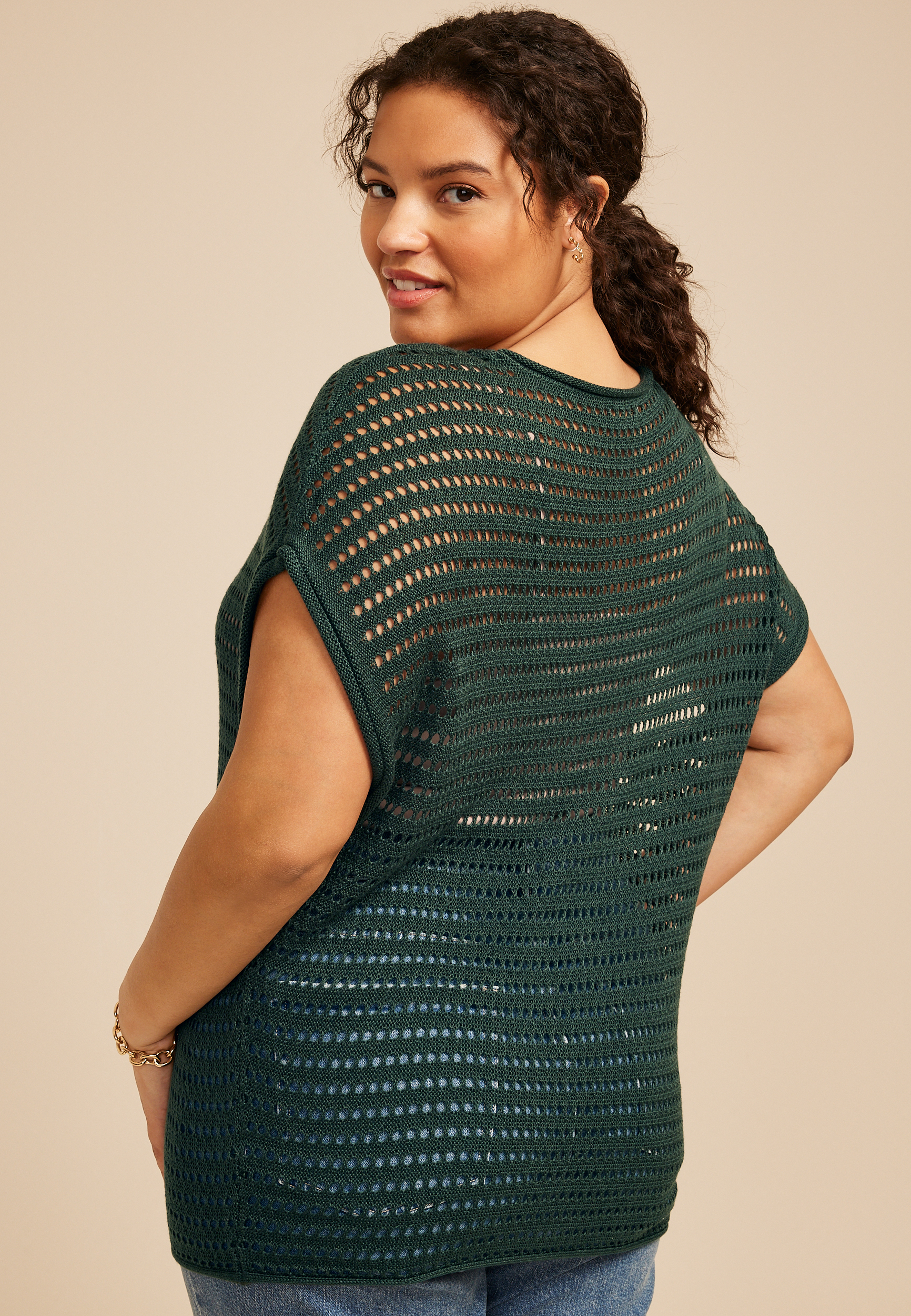 Plus Size Open Stitch Dolman Sleeve Sweater, C6607, large