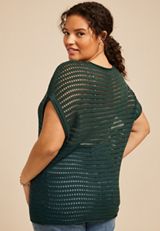 Plus Size Open Stitch Dolman Sleeve Sweater, C6607, small