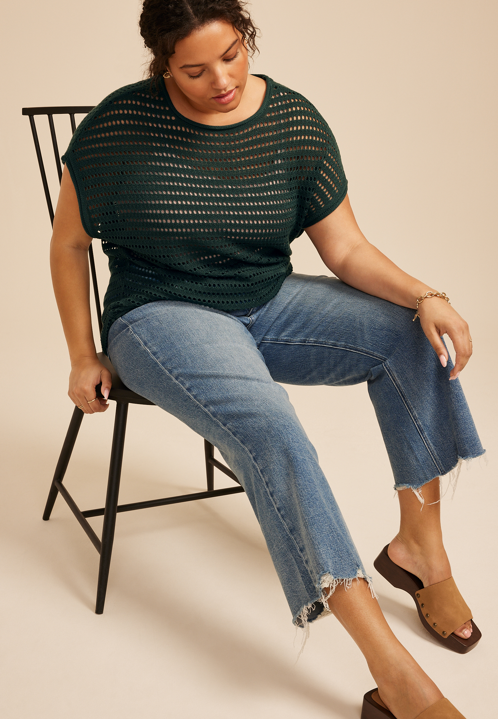 Plus Size Open Stitch Dolman Sleeve Sweater, C6607, large