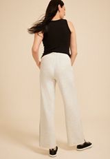 Speckled Cloud Scuba Knit High Rise Snap Button Wide Leg Pant, C6815, small