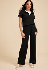 Cloud Scuba Knit High Rise Snap Button Wide Leg Pant, C106, small