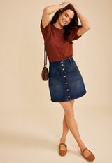 Dark High Rise Double Button Denim Mini Skirt, C258, small