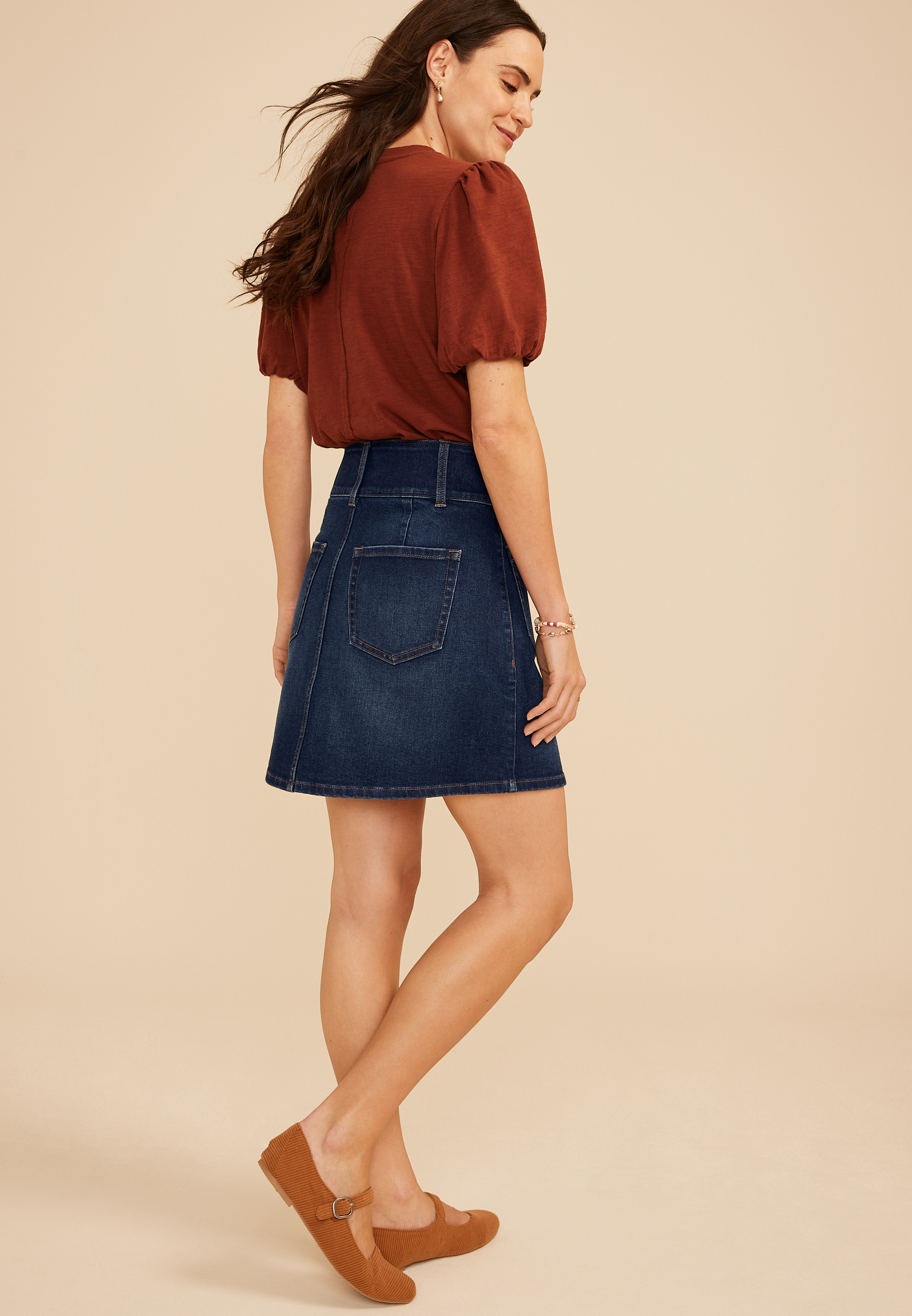 Dark High Rise Double Button Denim Mini Skirt, C258, large