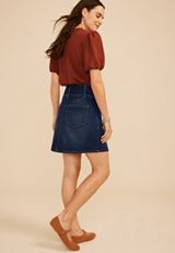 Dark High Rise Double Button Denim Mini Skirt, C258, small