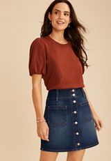 Dark High Rise Double Button Denim Mini Skirt, C258, small