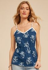Floral Print Peplum Cami Tank Top, INSIGNIA BLUE COMBO, small