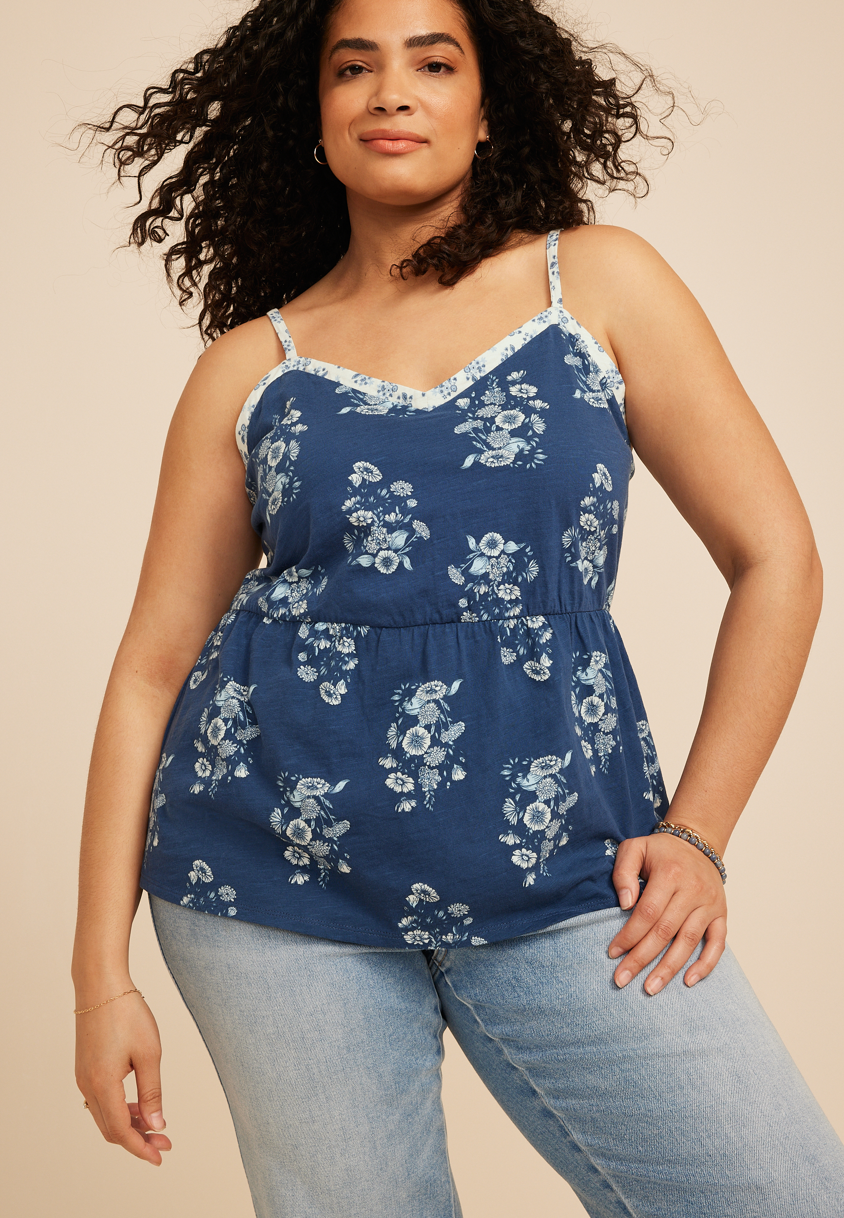 Plus Size Floral Print Peplum Cami Tank Top