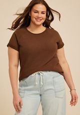 Plus Size Mixed Media Short Sleeve Tee, C5161, small