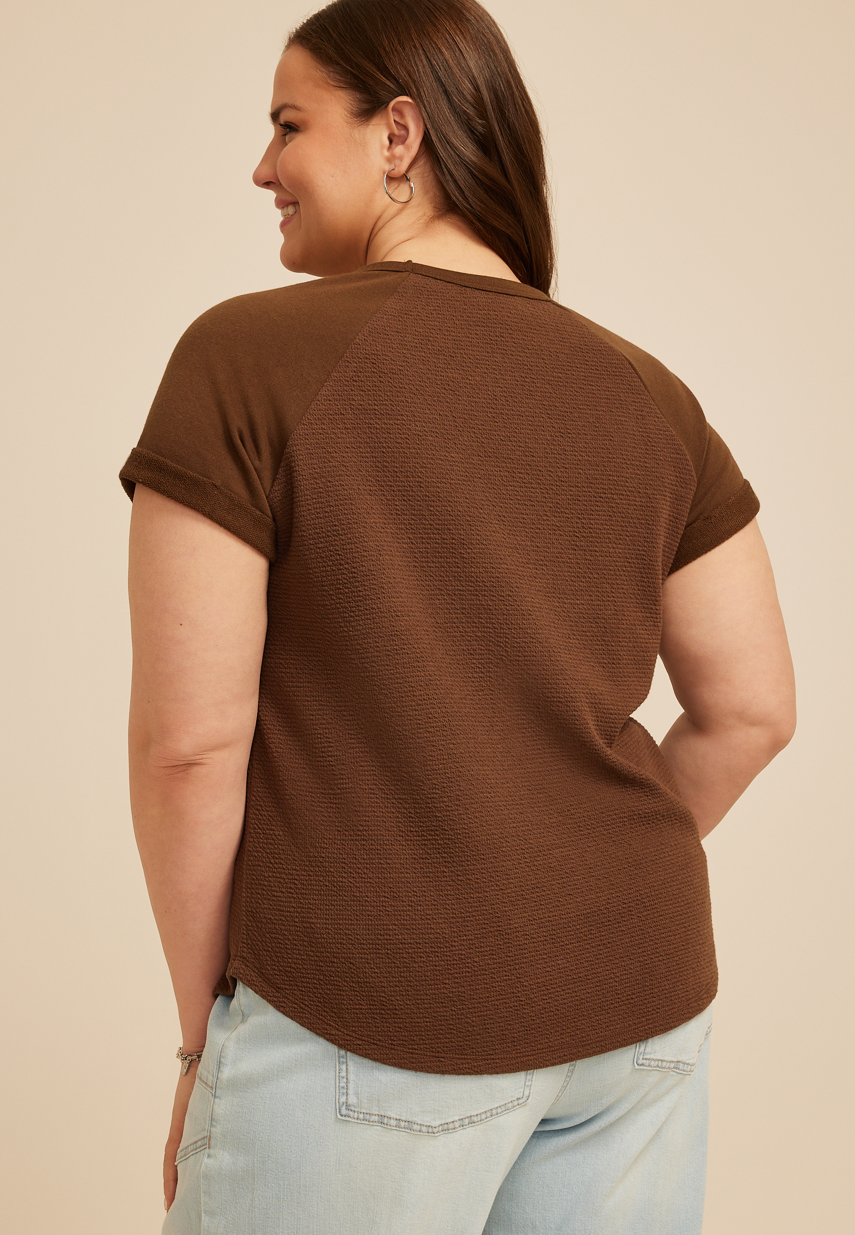 Plus Size Mixed Media Short Sleeve Tee, C5161, large