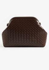 Faux Leather Clam Shell Woven Crossbody Bag, C126, small