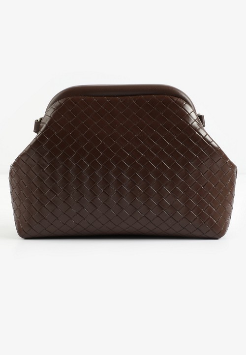 Faux Leather Clam Shell Woven Crossbody Bag | maurices