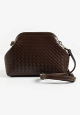 Faux Leather Clam Shell Woven Crossbody Bag, C126, small